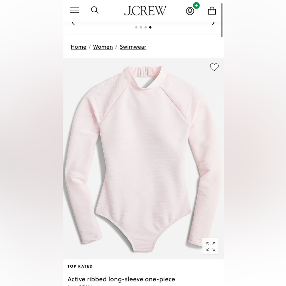 NWT J Crew ribbed long sleeve one piece swimsuit, pale blossom